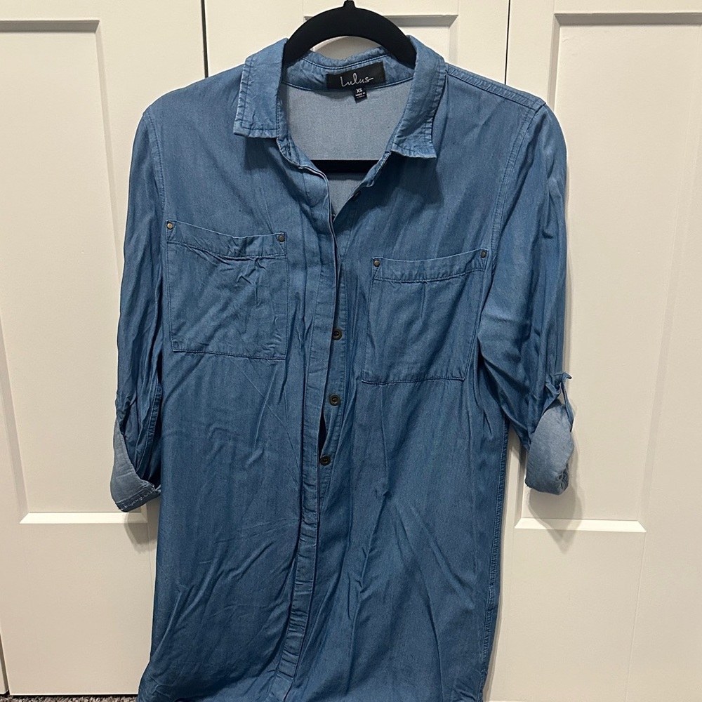 Lulu's Casual Blue Button Down Shirt